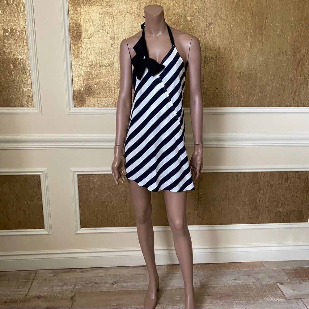 NWT Minkie Y2K blue white strips open back tunic OS - Picture 2 of 12